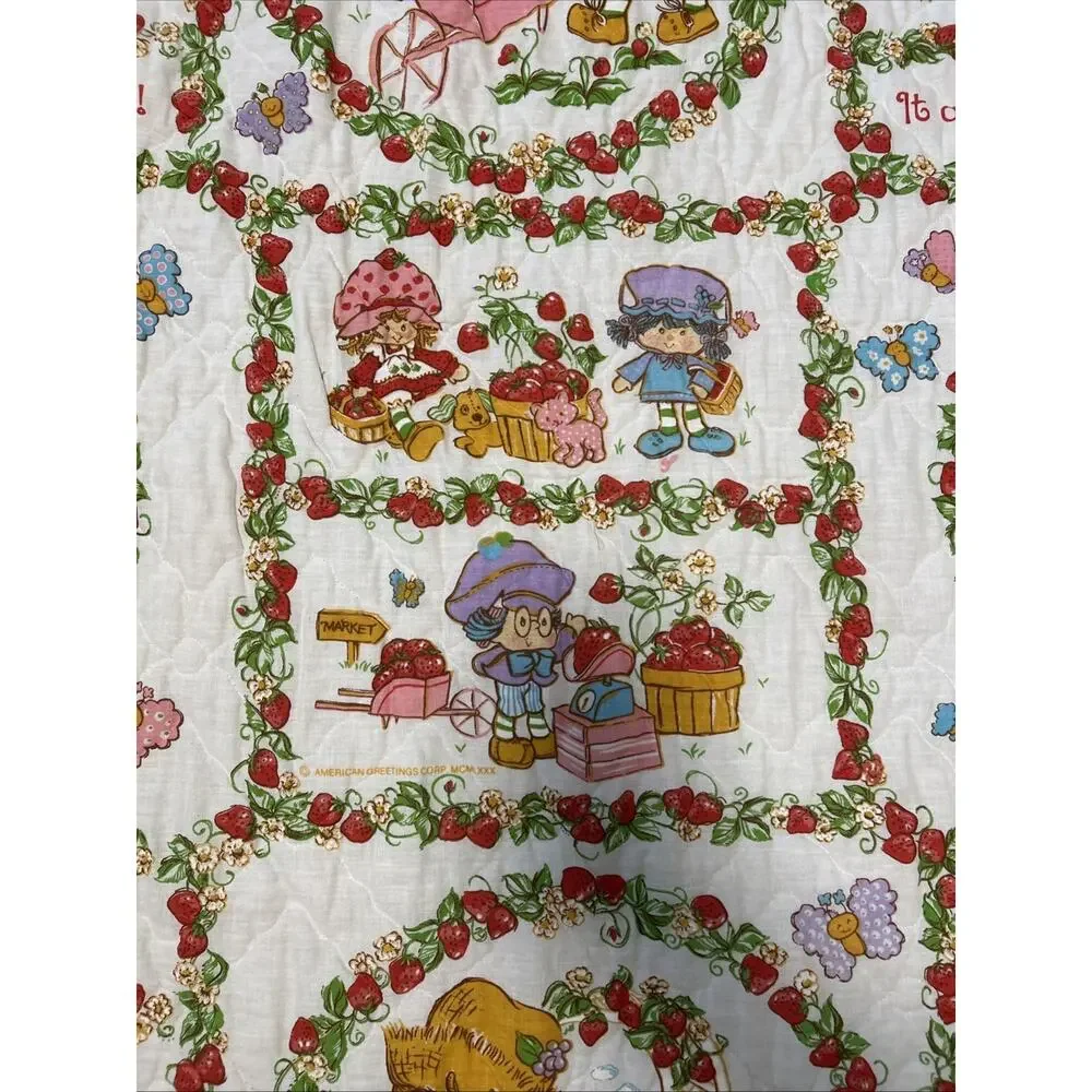 Vintage Strawberry Shortcake & Friends Quilt Comforter Coverlet Full Ruffles EC